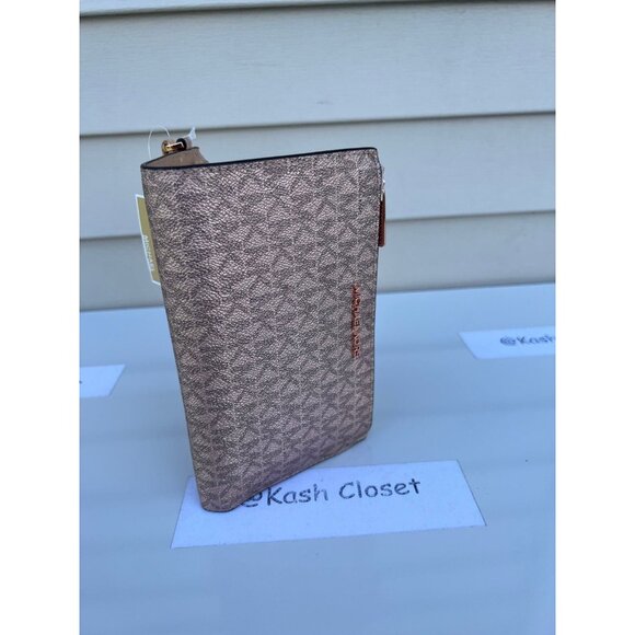 Michael Kors wristlet double zip wallet purse MK signature Rose Gold - Picture 3 of 8